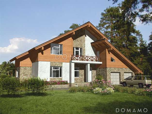 Проект дома из панелей СИП с комбинированной отделкой фасада