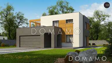 Проект двухэтажного дома из газобетона с плоской крышей, со спальной зоной и террасой на втором этаже и гаражом