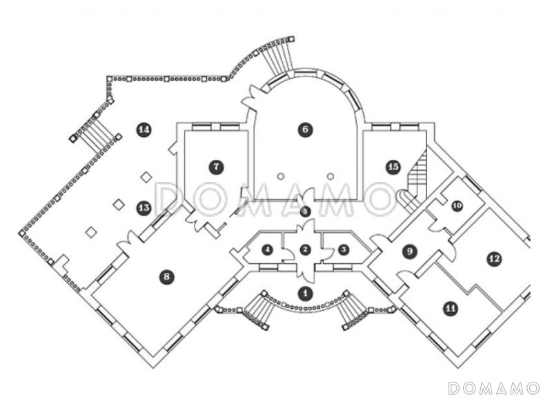 Проект дома в стиле барокко с зеленой крышей / План 1 этажа