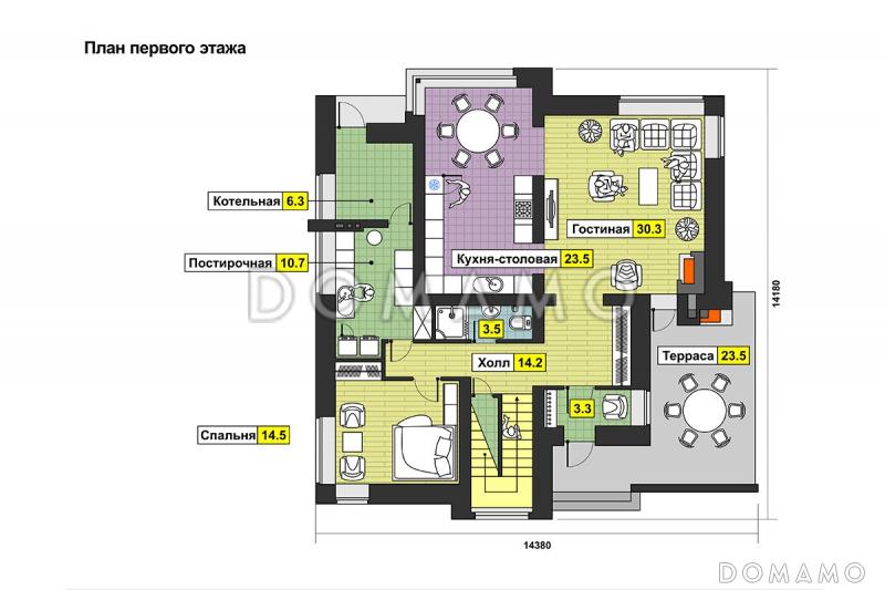 Проект загородного дома из СИП панелей в стиле финского минимализма / План 1 этажа