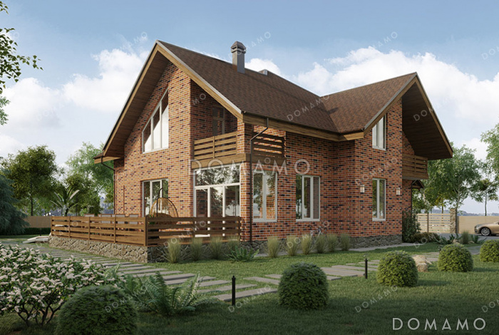 Проект дома с мастер-спальней, постирочной, двумя балконами, верандой и террасой