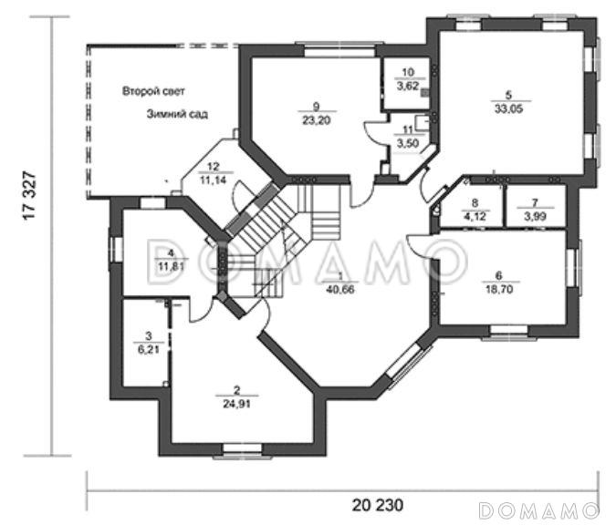 Проект дома из кирпича с зимним садом и бильярдной / План 2 этажа