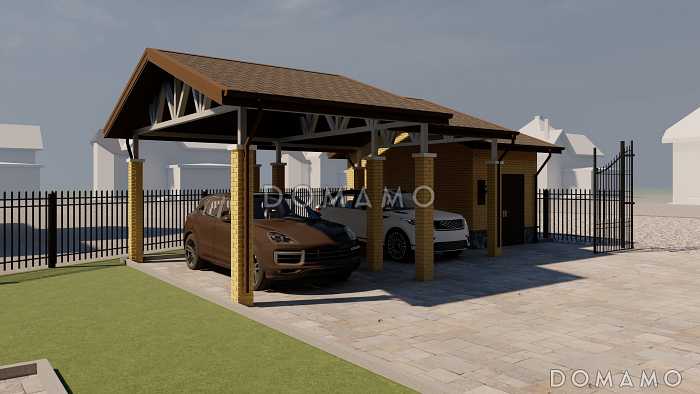 Проект навеса на два машиноместа с кладовой