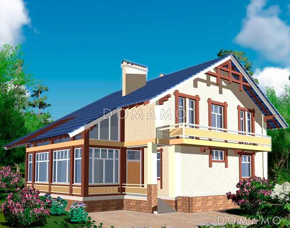 Проект одноэтажного коттеджа с цокольным и мансардным этажами, с зимним садом и вторым светом