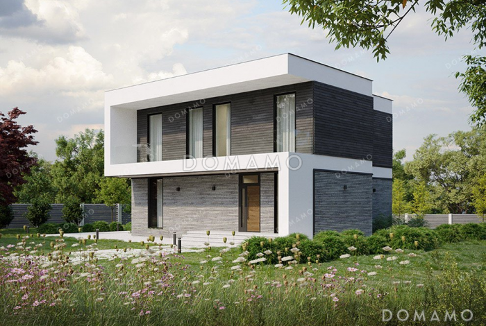 Проект двухэтажного дома с большой террасой и плоской крышей