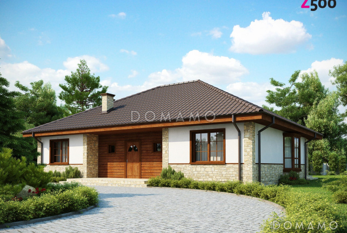 Проект одноэтажного дома из газобетона с зоной барбекю на террасе 