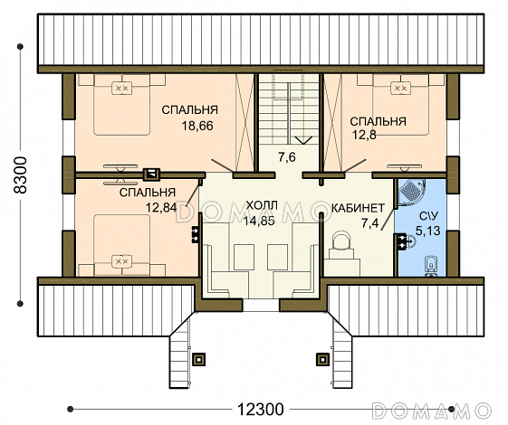 Проект лаконичного мансардного дома со строгой отделкой / План мансардного этажа