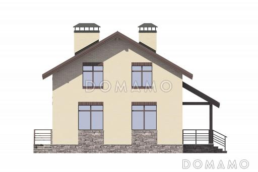 Проект дома с двумя спальнями на первом этаже, эркером, крытой террасой / Фасад 3