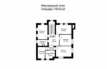 Проект загородного дома с подвалом и пристроенным бассейном / План мансардного этажа