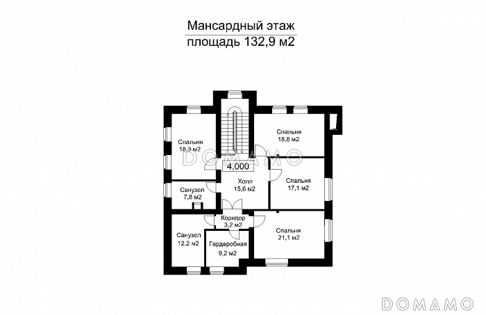 Проект загородного дома с подвалом и пристроенным бассейном / План мансардного этажа
