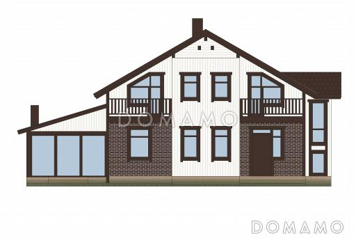 Проект дома из газобетона с цокольным этажом и небольшим бассейном / Фасад 4