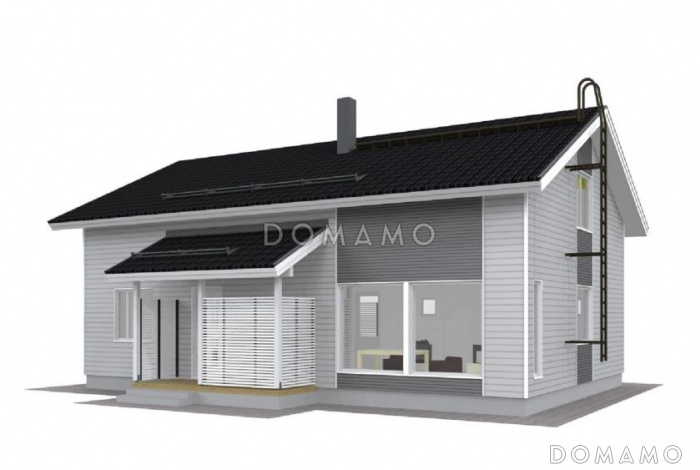 Проект современного двухэтажного каркасного дома с облицовкой деревянной вагонкой