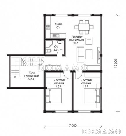 Проект большого дома из клееного бруса с гаражом на два авто / План мансардного этажа