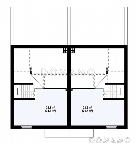 Проект мансардных домов-близнецов из газобетона современного дизайна с гаражом и террасой на втором этаже / План мансардного этажа