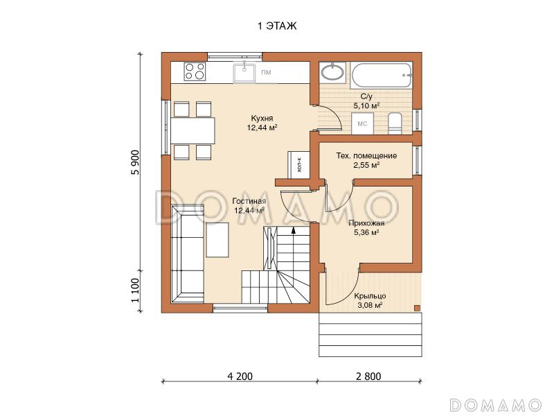 Двухэтажный дом «Гарди» / План 1 этажа