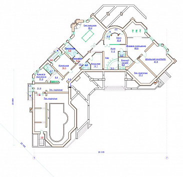 Проект коттеджа с угловой планировкой и бассейном / План цокольного этажа