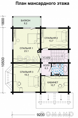 Проект дома в скандинавском стиле с просторной гостиной и выходом на террасу / План мансардного этажа