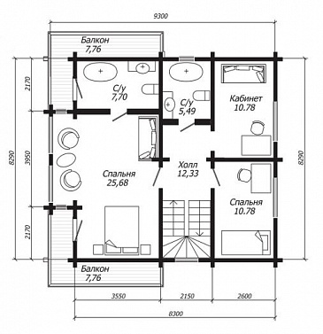 Проект дома из клееного бруса в стиле скандинавского конструктивизма / План 2 этажа