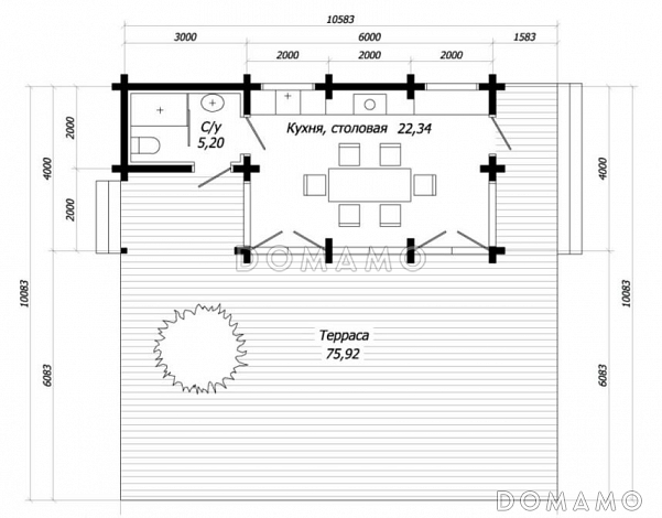 Проект беседки из клееного бруса с огромной открытой террасой / План 1 этажа