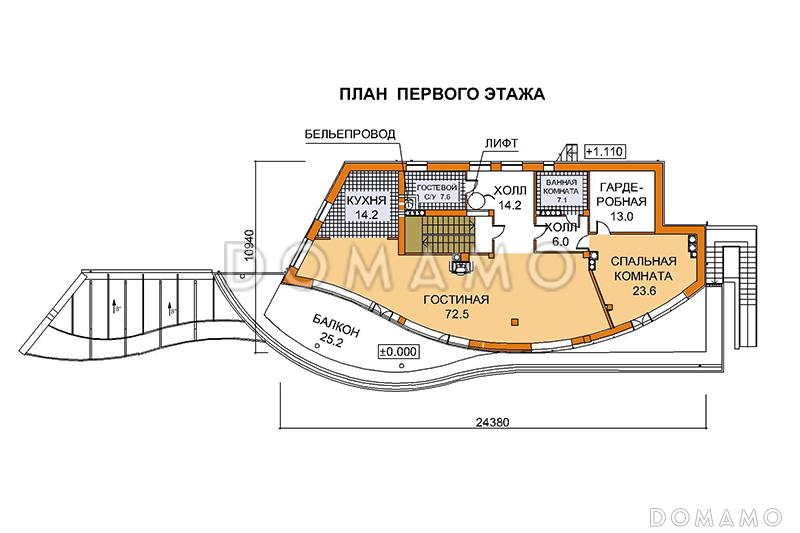Проект дома современного дома с лифтом / План 1 этажа