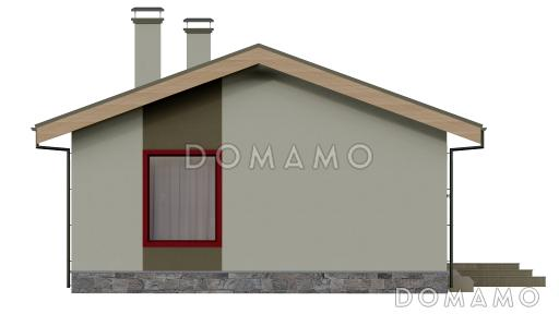 Проект одноэтажной бани с панорамным остеклением, крытой террасой, спальней / Фасад 2