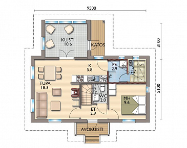 Проект каркасной сауны с спальней на мансардном этаже / План 1 этажа