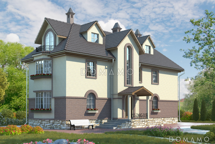 Проект просторного коттеджа из кирпича для узкого участка