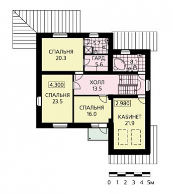 Проект дома из пенобетона с гаражом и просторной гостиной / План 2 этажа