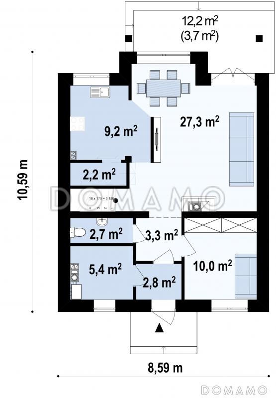 Проект классического мансардного дома из кирпича с кабинетом, с эркером и балконом / План 1 этажа