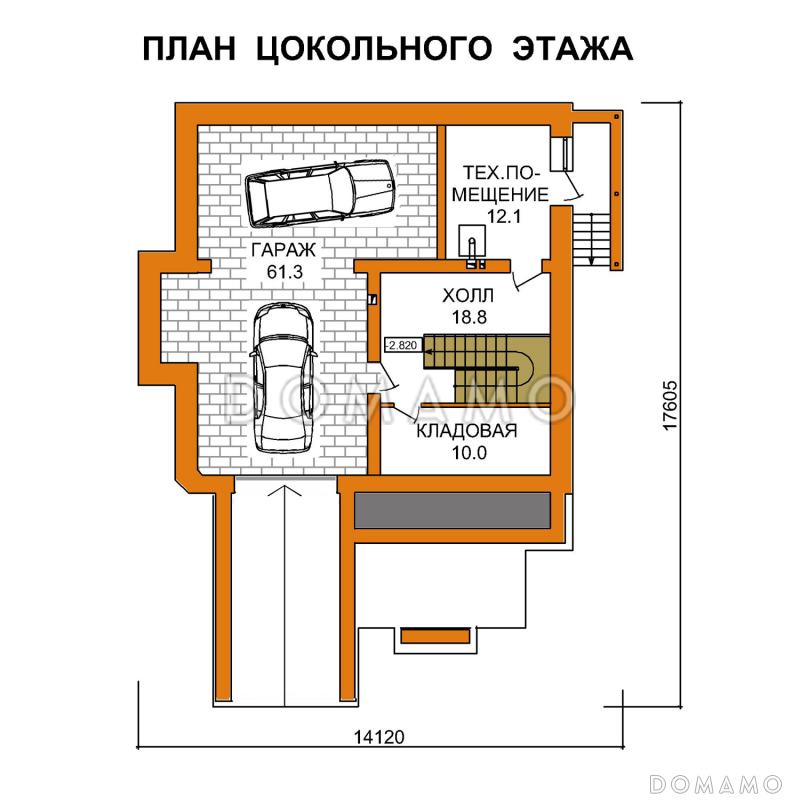 Проект рационально запланированного дома с цокольным этажом / План цокольного этажа