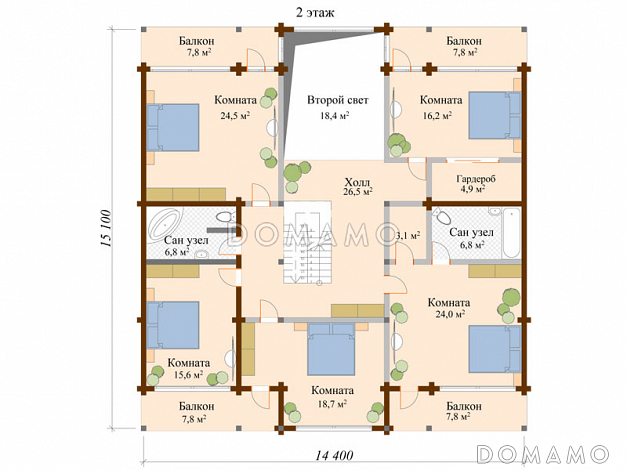 Проект дома с 5 комнатами на мансардном этаже / План мансардного этажа