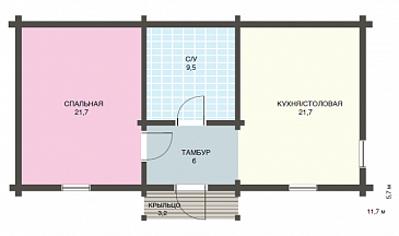 Проект небольшого дачного дома с одной просторной спальней / План 1 этажа