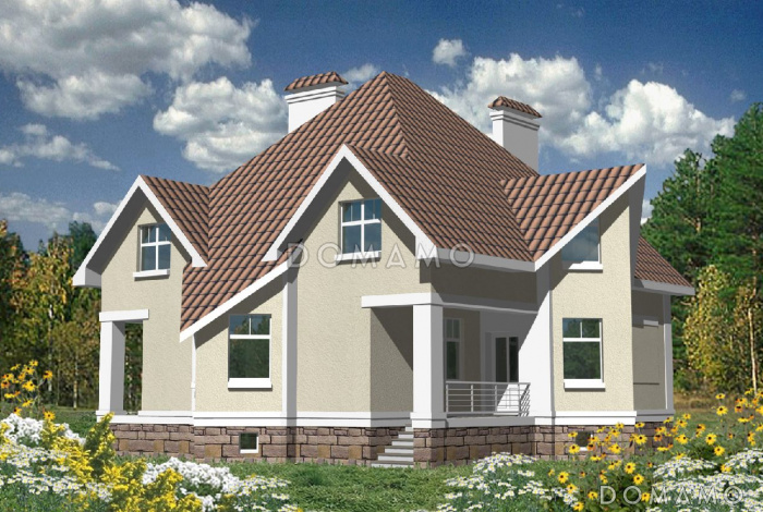 Проект кирпичного дома с гаражом и сауной