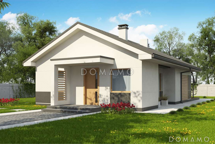 Проект простого уютного одноэтажного дома из кирпича с двумя спальнями