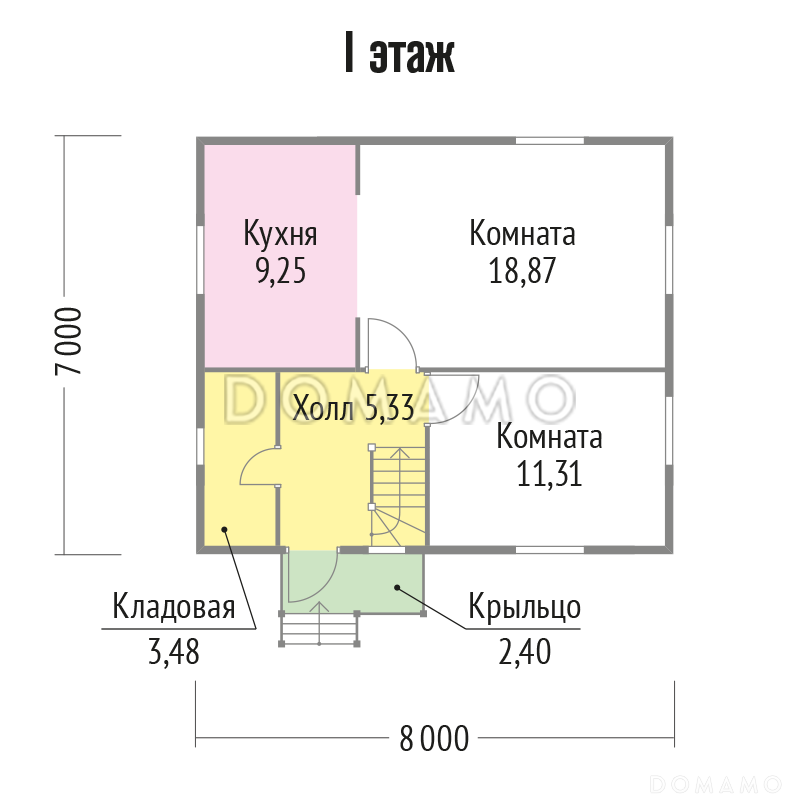 Проект простого дома без санузла 7х8 / План 1 этажа
