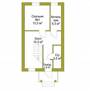Проект узкого трехэтажного таунхауса 108 кв метров без гаража / План 1 этажа