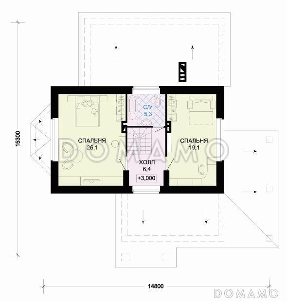 Проект современного дома из SIP панелей с гаражом / План мансардного этажа
