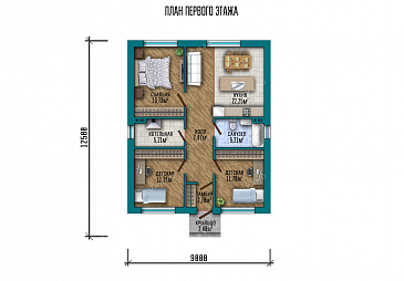 Проект небольшого дома с тремя спальнями и кухней / План 1 этажа