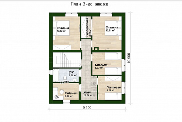 Проект двухэтажного дома с 5 спальнями, террасой, пристроенной мастерской и люкарной с балконом / План 2 этажа
