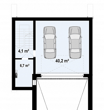 Проект дома с подземным гаражом на два автомобиля, кабинетом, светлой дневной зоной, спальнями на втором этаже / План цокольного этажа