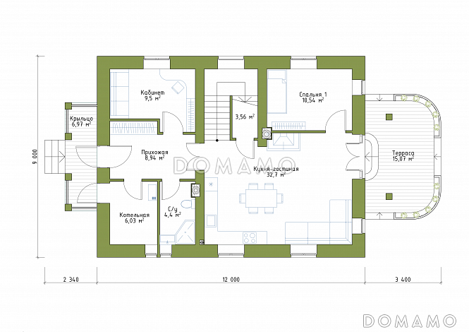 Проект небольшого особняка в классическом стиле  / План 1 этажа