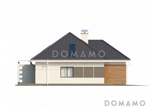 Проект одноэтажного мансардного дома из кирпича с гостевой спальней и кабинетом на первом этаже и встроенным гаражом / Фасад 2