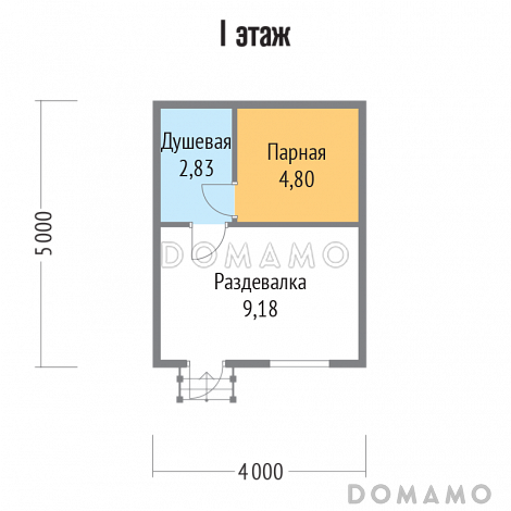 Проект бани из бруса 5х4 / План 1 этажа