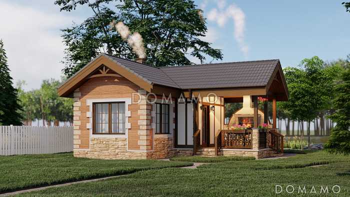 План газобетонной бани с барбекю в средневековом английском стиле