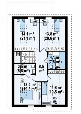Проект одноэтажного мансардного дома из газобетона с кабинетом,  гаражом и четырьмя спальнями / План мансардного этажа