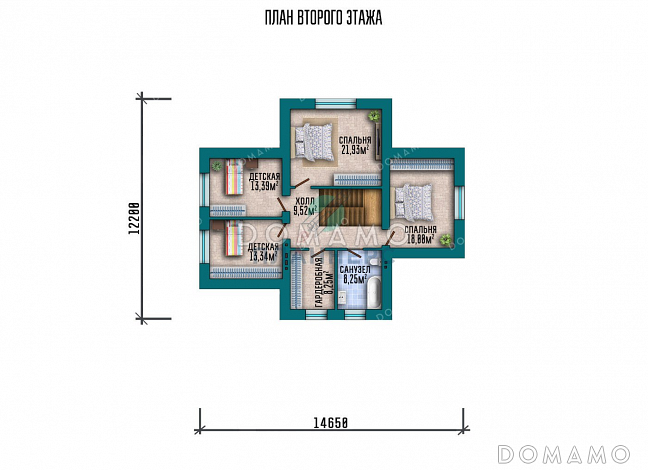 Проект одноэтажного дома с мансардой, гаражом и террасой / План мансардного этажа