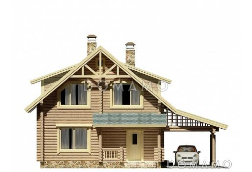 Проект деревянного дома с навесом для автомобиля / Фасад 1