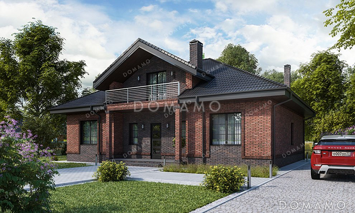 Проект одноэтажного дома с мансардой, большой гостиной и террасой