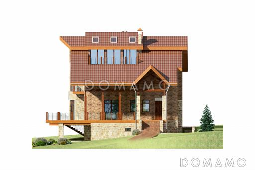 Проект дома из кирпича для неровных участков / Фасад 2