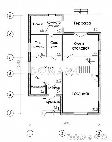 Проект двухэтажного дома из газобетона в стиле фахверк / План 1 этажа